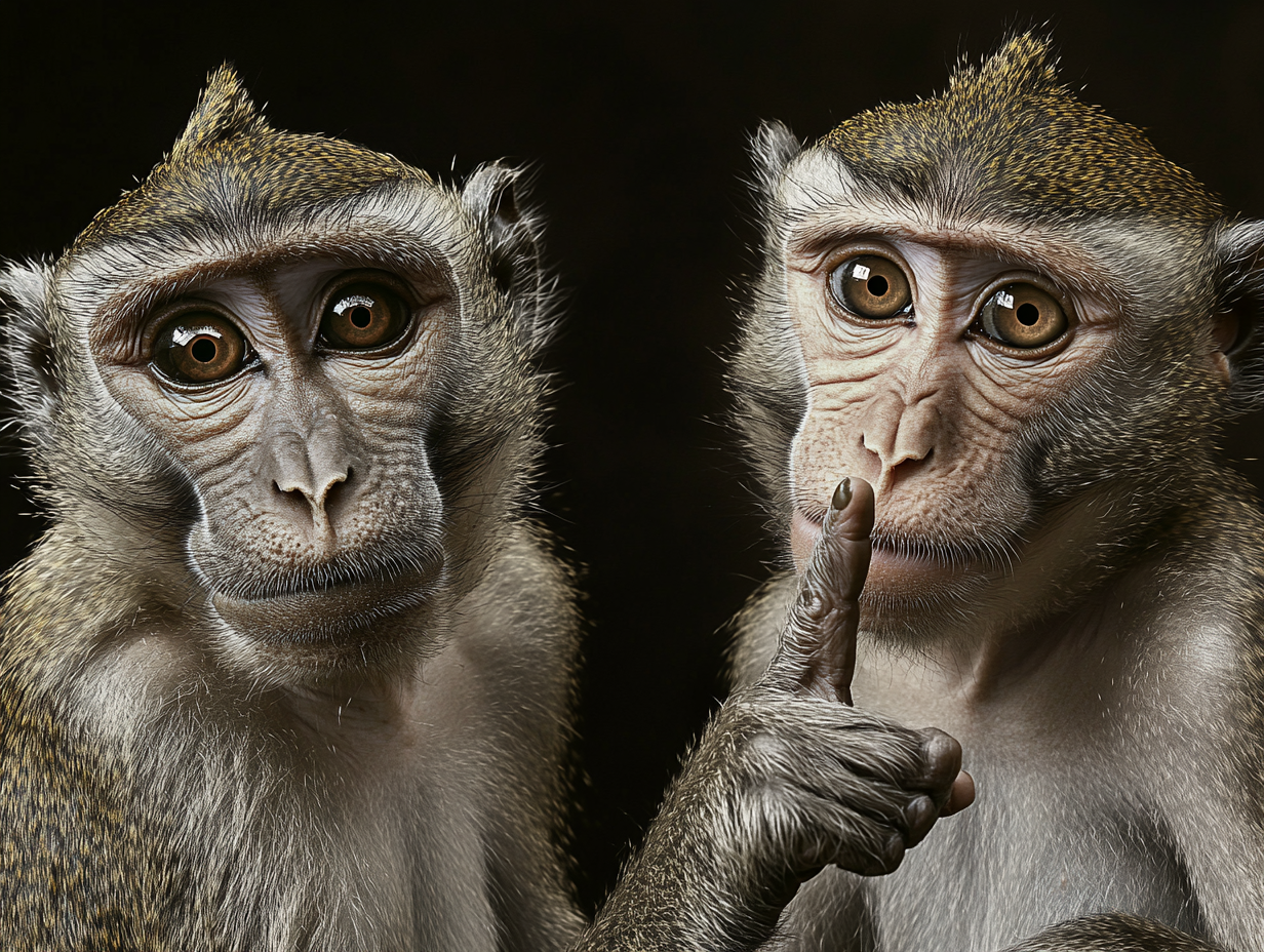 Two monkeys that look like they are about to kill someone